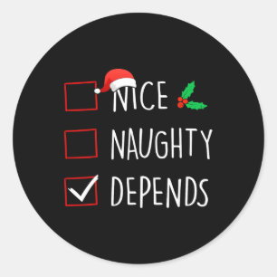 Nice Naughty hängt davon ab, Weihnachtsfamilie Mat Runder Aufkleber