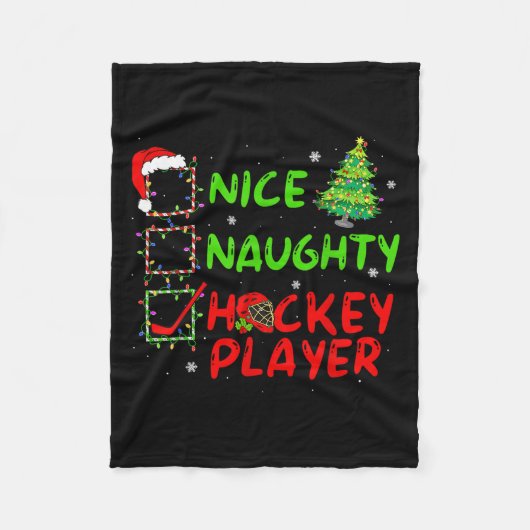 Nice Naughty Hockey Player Check List Christmas Sa Fleecedecke (Vorderseite)