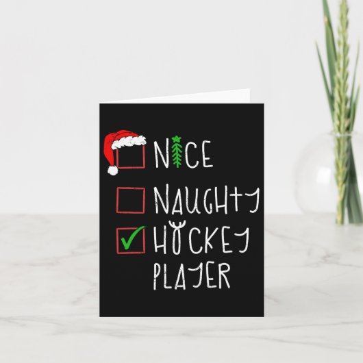 Nice Naughty Hockey Player Sonniges Weihnachtskost Karte (Vorderseite)