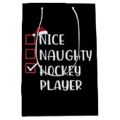 Nice Naughty Hockey Player Sports Lover Santa Mittlere Geschenktüte (Vorderseite)
