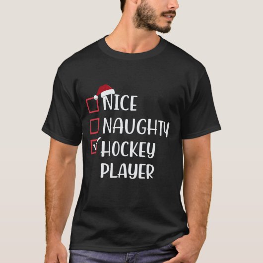 Nice Naughty Hockey Player Sports Lover Santa T-Shirt (Vorderseite)