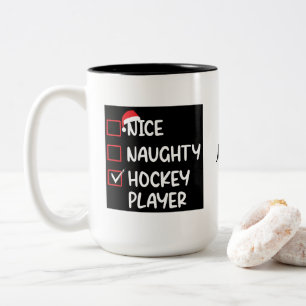 Nice Naughty Hockey Player Weihnachten Zweifarbige Tasse