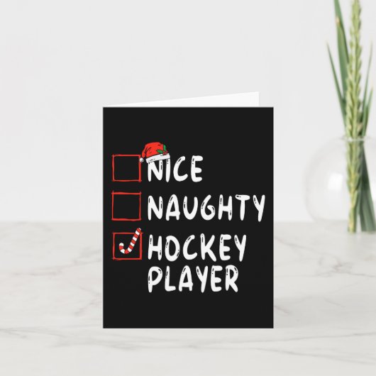 Nice Naughty Hockey Player Weihnachtsjunge Weihnac Karte (Vorderseite)