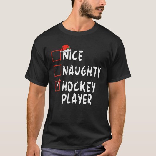 Nice Naughty Hockey Player Weihnachtsjunge Weihnac T-Shirt (Vorderseite)