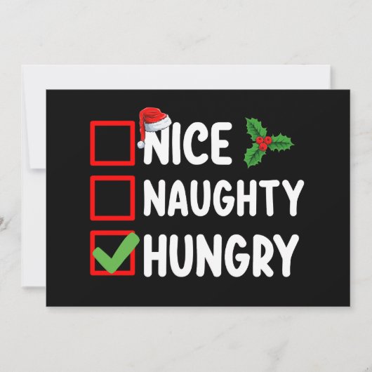 Nice Naughty Hunger Weihnachtsliste Familienurlaub Einladung (Vorderseite)