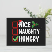 Nice Naughty Hunger Weihnachtsliste Familienurlaub Einladung (Stehend Vorderseite)