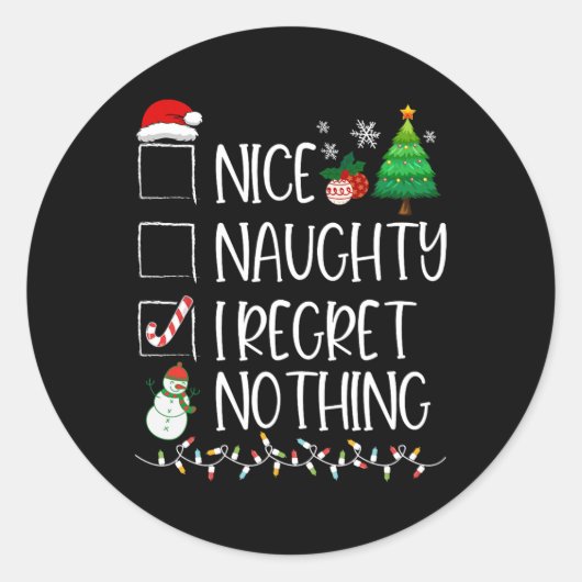 Nice Naughty I bedaure Nothing Christmas List Sant Runder Aufkleber (Vorderseite)