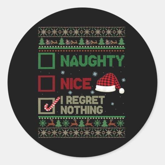 Nice Naughty I Bedret Nothing Ugly Sweater Christm Runder Aufkleber (Vorderseite)
