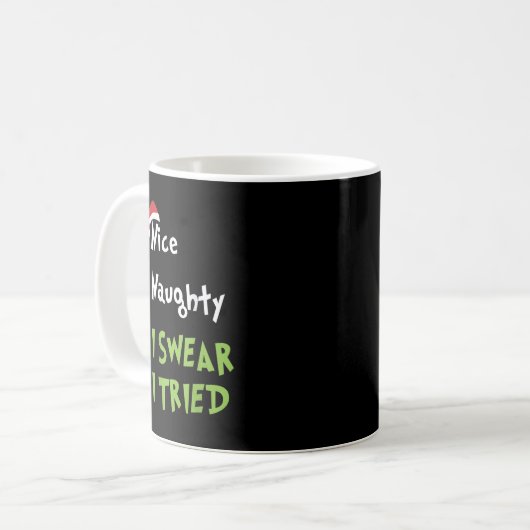 Nice Naughty I Swear I Tried, Christmas Funny Chec Kaffeetasse (Vorderseite Links)