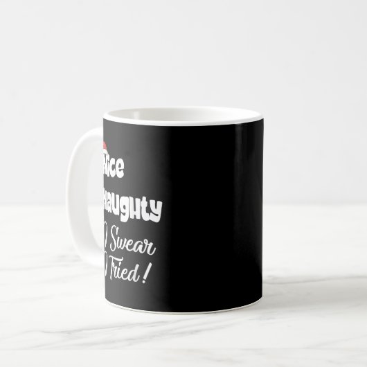 Nice Naughty I Swear I Tried Christmas Funny Kaffeetasse (Vorderseite Links)