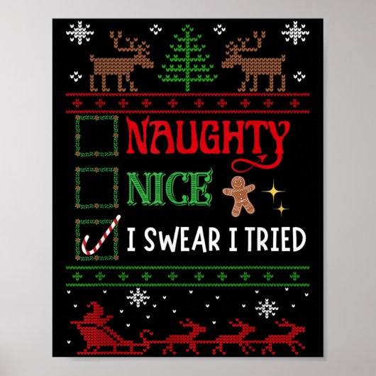 Nice Naughty I Swear I Tried Funny Christmas  Poster (Vorne)