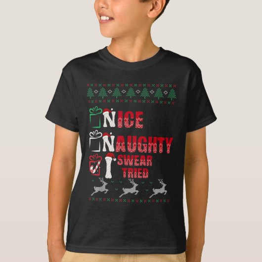 Nice Naughty I Swear I Tried List Xmas Lover Chris T-Shirt (Vorderseite)