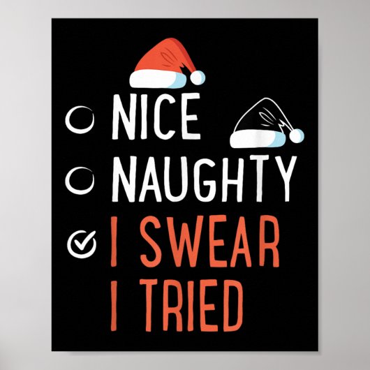 Nice Naughty I Swear I Tried Santa List Funny Chri Poster (Vorne)
