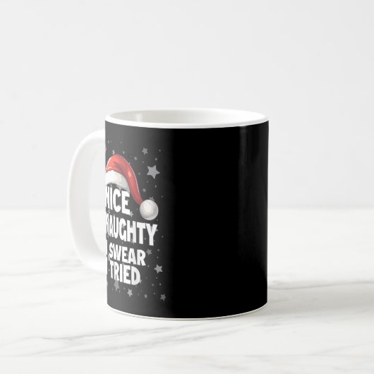 Nice Naughty I Swear I Tried Xmas Santa Claus Chri Kaffeetasse (Vorderseite Links)
