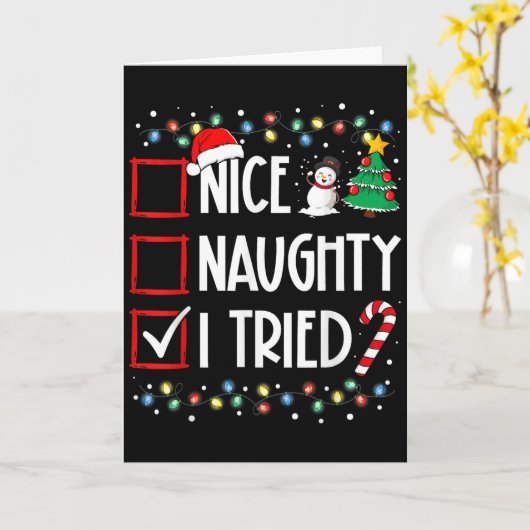 Nice Naughty I Tried Christmas List Santa Costume Karte (Gelbe Blume)