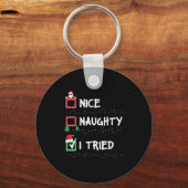 Nice Naughty I Tried Christmas List Xmas Lights Sa Schlüsselanhänger (Vorderseite)