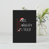 Nice Naughty I Tried Christmas List Xmas Santa Cla Einladung (Stehend Vorderseite)