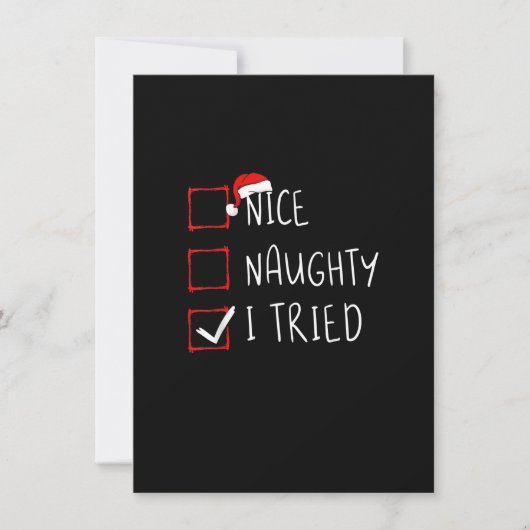 Nice Naughty I Tried Christmas List Xmas Santa Cla Einladung (Vorderseite)