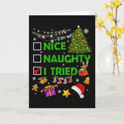 Nice Naughty I Tried Christmas Tree Light Funny Xm Karte (Gelbe Blume)
