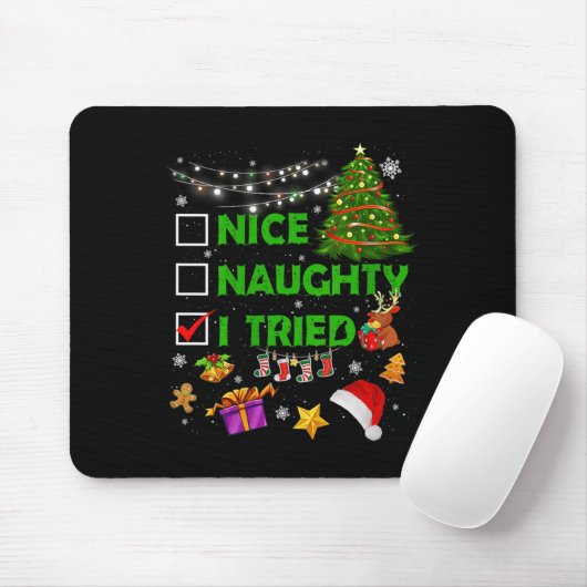 Nice Naughty I Tried Christmas Tree Light Funny Xm Mousepad (Mit Mouse)
