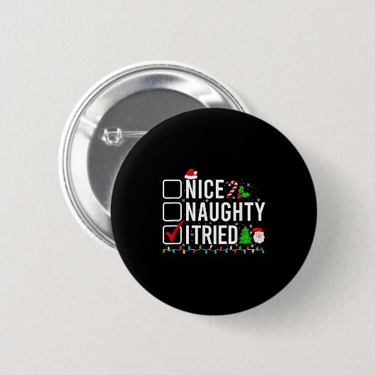 Nice Naughty I Tried Family Xmas Pajama Funny Chri Button (Vorne & Hinten)