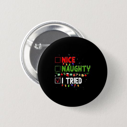Nice Naughty I Tried Family Xmas Pajama Funny Chri Button (Vorne & Hinten)