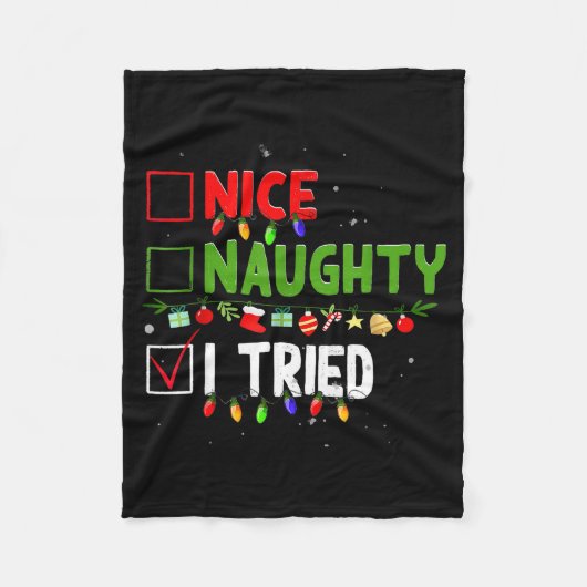 Nice Naughty I Tried Family Xmas Pajama Funny Chri Fleecedecke (Vorderseite)
