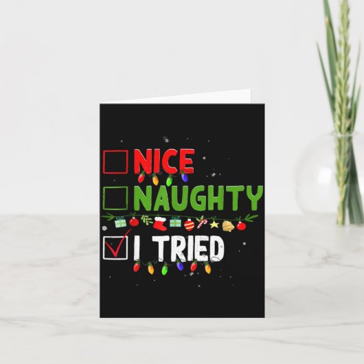Nice Naughty I Tried Family Xmas Pajama Funny Chri Karte (Vorderseite)