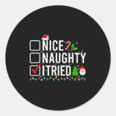 Nice Naughty I Tried Family Xmas Pajama Funny Chri Runder Aufkleber (Vorderseite)