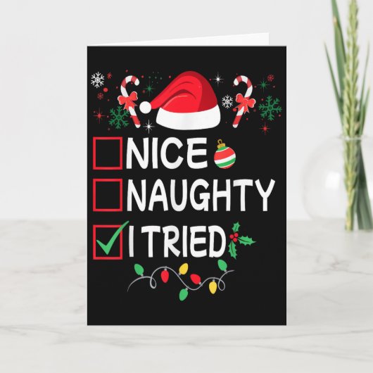 Nice Naughty I Tried Funny Christmas List Pajama F Karte (Vorderseite)
