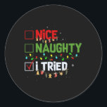 Nice Naughty I Tried Funny Christmas Pjs Familie M Runder Aufkleber<br><div class="desc">Nice Naughty I Tried Funny Christmas Pjs Familie Matching</div>