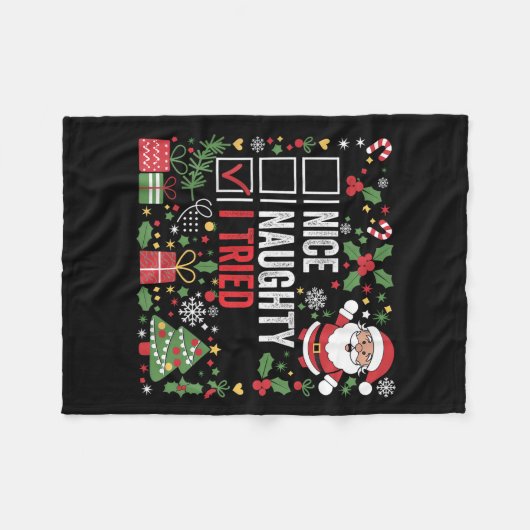 Nice Naughty I Tried Funny Christmas Santa Claus  Fleecedecke (Vorderseite (Horizontal))