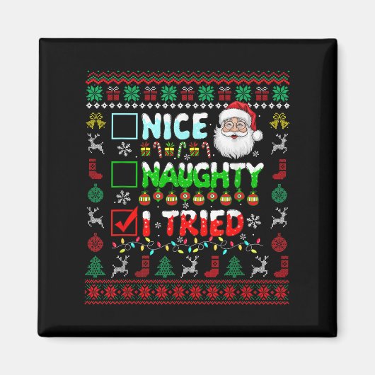 Nice Naughty I Tried Funny List Santa Face Christm Magnet (Vorne)