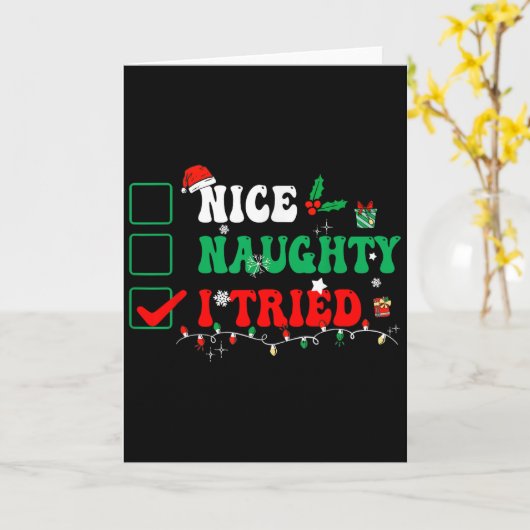 Nice Naughty I Tried Matching Christmas Funny Fami Karte (Gelbe Blume)