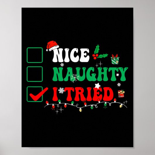 Nice Naughty I Tried Matching Christmas Funny Fami Poster (Vorne)