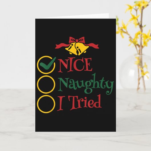 Nice Naughty I Tried Retro Christmas List Men Wome Karte (Gelbe Blume)