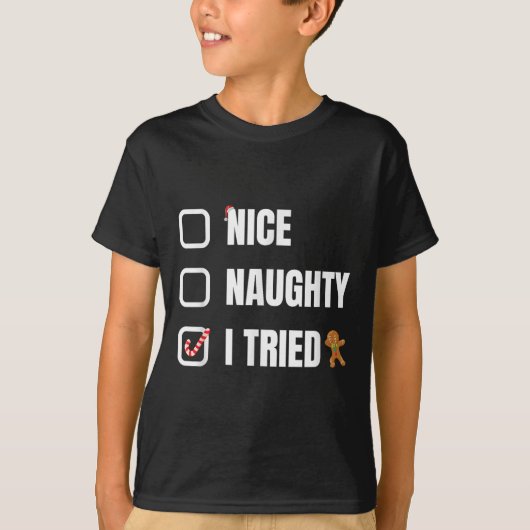 Nice Naughty I Tried, Santa's Naughty List Funny C T-Shirt (Vorderseite)