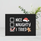 Nice Naughty I Tried Santa's Naughty List Funny Einladung (Stehend Vorderseite)