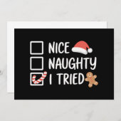 Nice Naughty I Tried Santa's Naughty List Funny Einladung (Vorne/Hinten)
