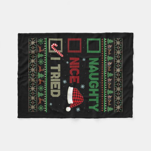 Nice Naughty I Tried Ugly Sweater Red Plaid Christ Fleecedecke (Vorderseite (Horizontal))