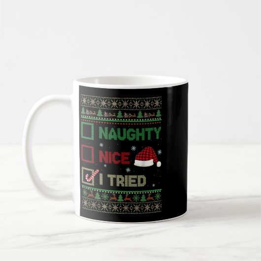 Nice Naughty I Tried Ugly Sweater Red Plaid Christ Kaffeetasse (Links)