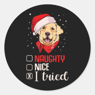 Nice Naughty I versuchte Golden Retriever Christma Runder Aufkleber