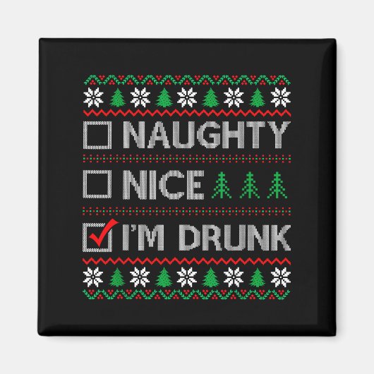 Nice Naughty I'm Drunk Checklist Ugly Christmas Sw Magnet (Vorne)