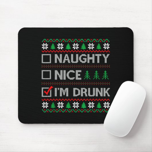 Nice Naughty I'm Drunk Checklist Ugly Christmas Sw Mousepad (Mit Mouse)