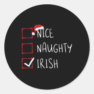 Nice Naughty Irish Christmas Ireland Heritage Root Runder Aufkleber