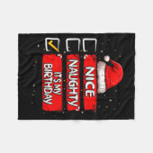 Nice Naughty It's My Birthday Christmas List Santa Fleecedecke (Vorderseite (Horizontal))