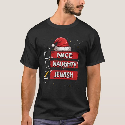 Nice Naughty Jewish Christmas List Santa Claus Swe T-Shirt (Vorderseite)
