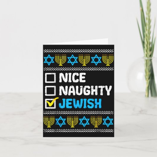 Nice Naughty Jewish Ugly Hanukkah Sweater Chanukah Karte (Vorderseite)