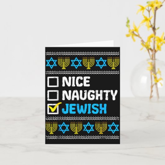 Nice Naughty Jewish Ugly Hanukkah Sweater Chanukah Karte (Gelbe Blume)