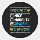 Nice Naughty Jewish Ugly Hanukkah Sweater Chanukah Runder Aufkleber (Vorderseite)